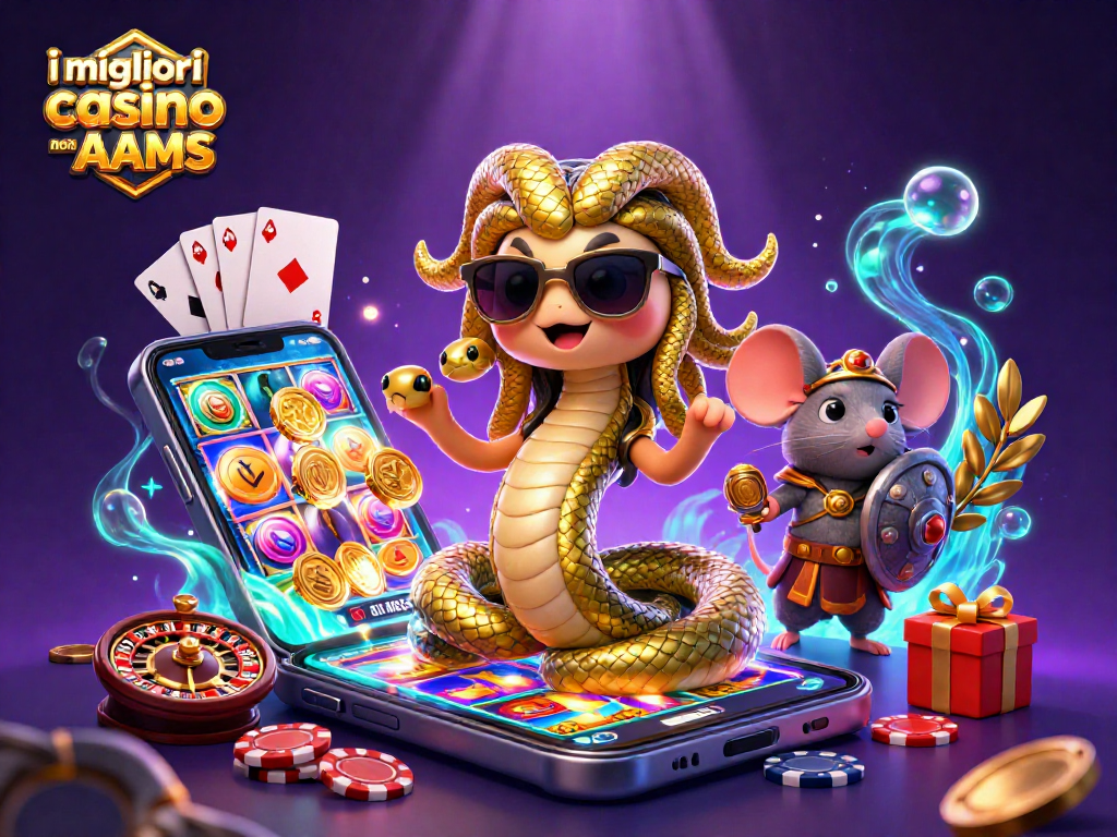 Scopri i migliori casino non AAMS con questa illustrazione vibrante ricca di elementi di gioco.