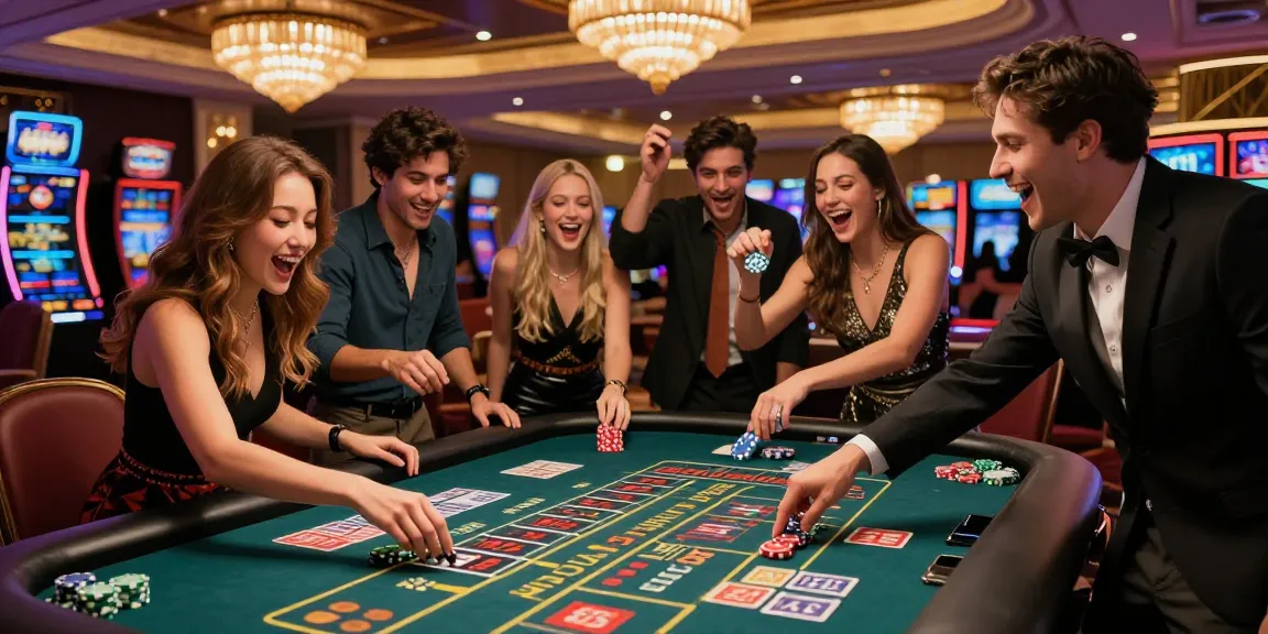 I migliori casino non AAMS: amici festeggiano vincite alla roulette in un lussuoso casinò.