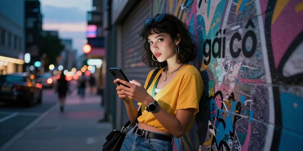 Gái gọi trong trang phục thời trang hiện đại, tạo dáng bên tường graffiti tại thành phố.