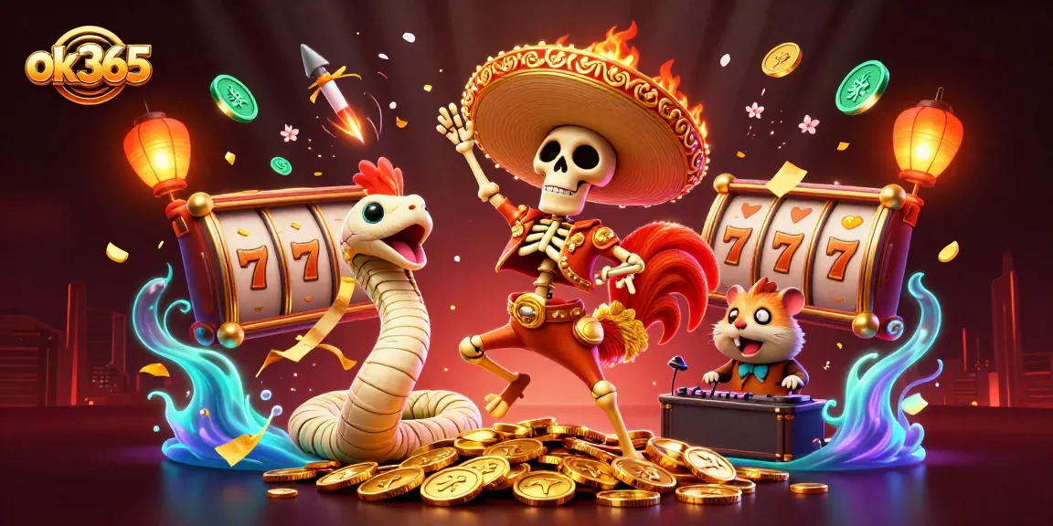 Experience thrilling gameplay at ok365 with vibrant slot games and festive characters in a dynamic casino scene.