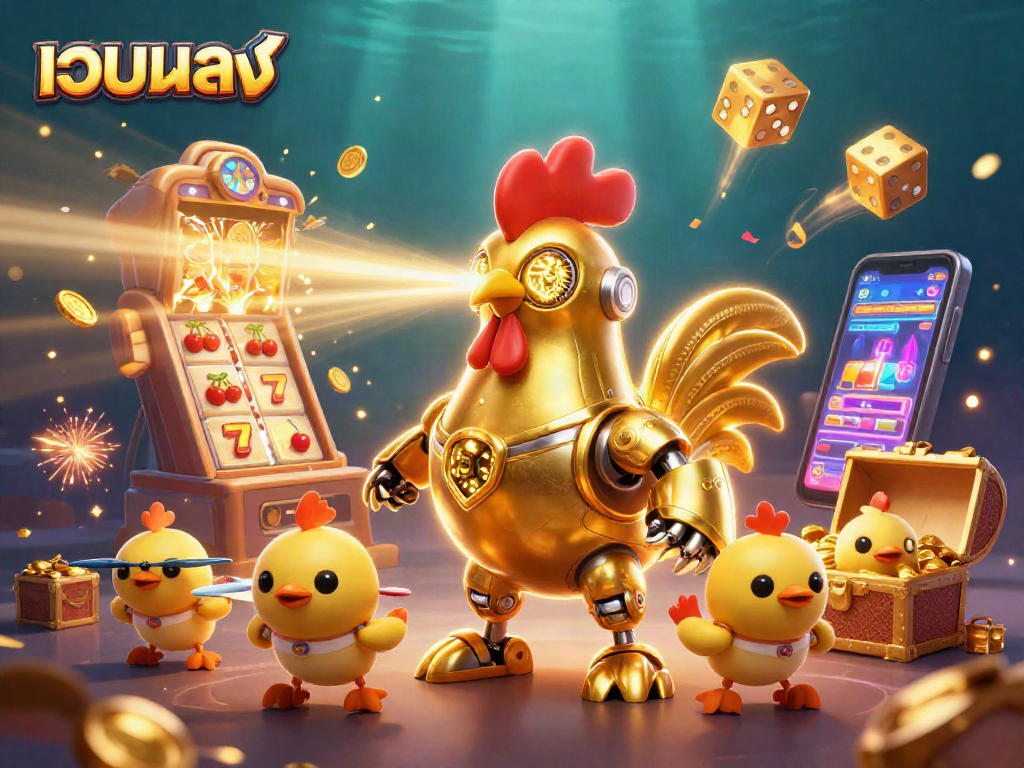 Experience thrilling jackpots in เว็บตรง casino with a dynamic golden rooster and baby chick drones.