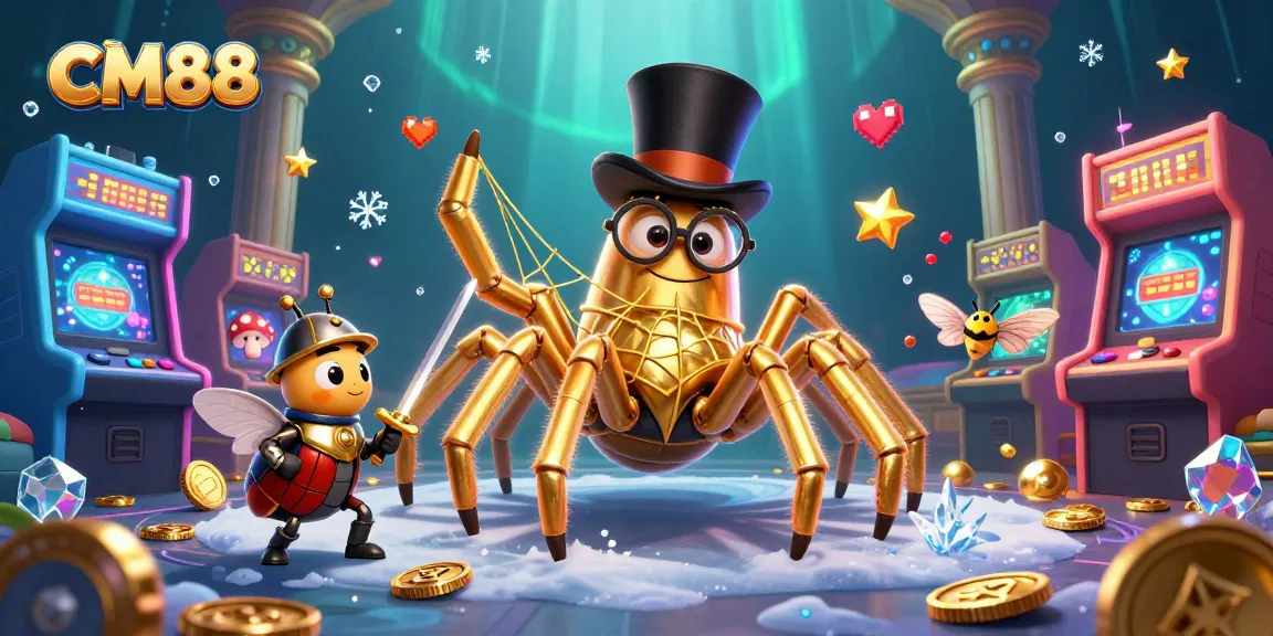 Engage with CM88's immersive casino experience showcasing a golden tarantula and beetle knight.