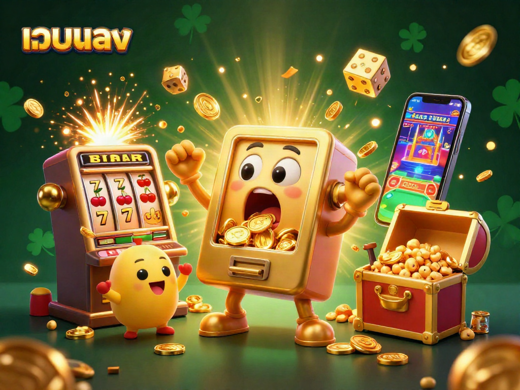 Experience the thrilling เว็บตรง jackpot as the golden slot machine erupts with coins and excitement!