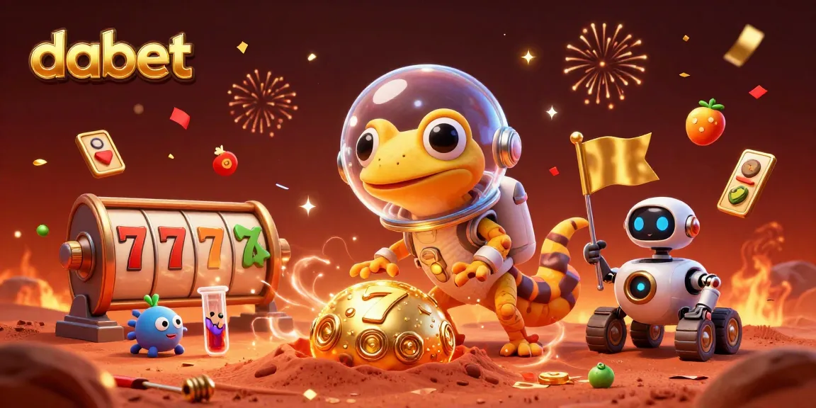 Spin the reels with dabet's cartoon Martian gecko in a golden casino adventure on Mars.