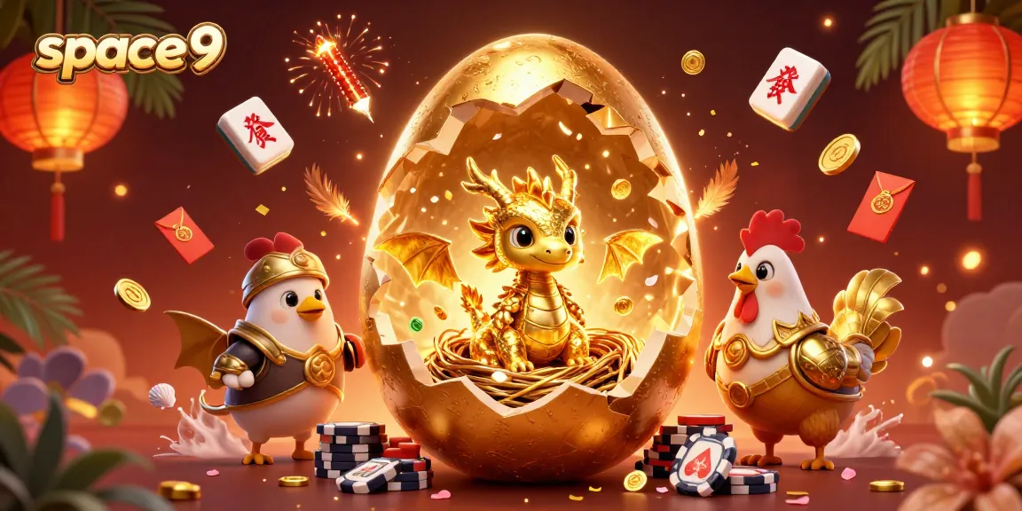 Immerse in the gaming excitement at space9 Casino with a dazzling scene of golden dragon treasures and vibrant casino elements.