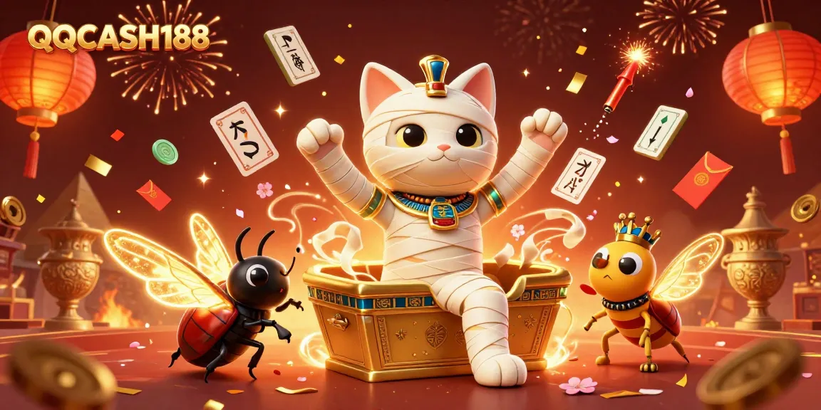 Engage with QQCASH188 as the Egyptian mummy cat wins in a vibrant pyramid casino adventure.