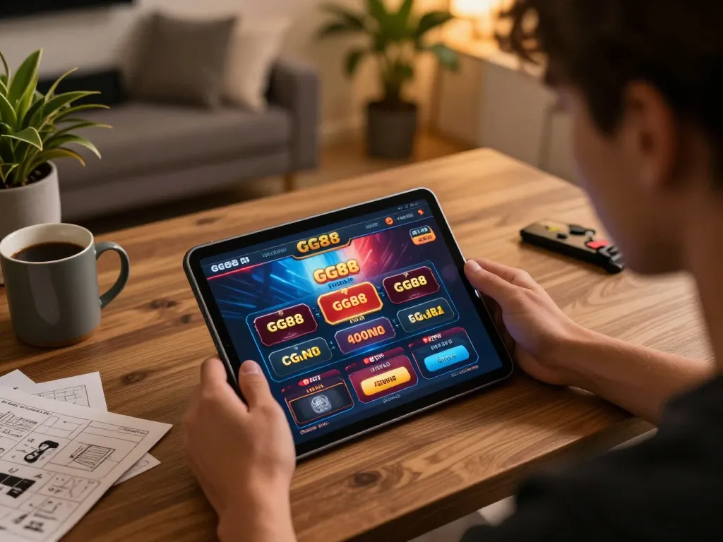 Engage with online gaming on GG88, showcasing the vibrant interface and strategic betting options in a cozy setting