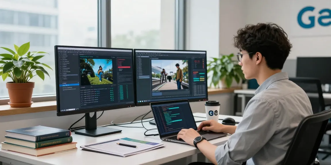 Analyzing results on a free AI image detector in a modern tech workspace.