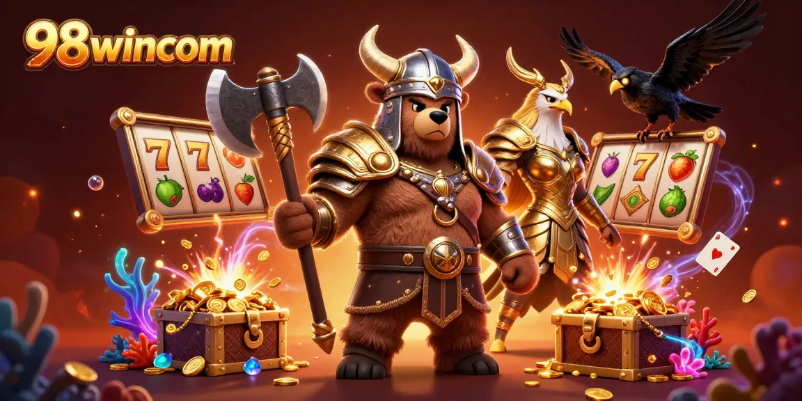 Engage with 98wincom slots in an exciting visual scene with Viking and magical elements.
