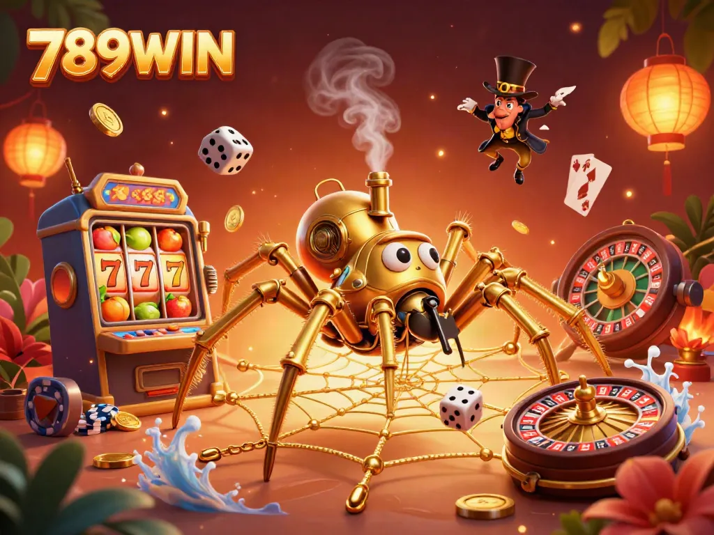 Engage with thrilling 789WIN gameplay amidst animated steampunk dice and vibrant casino elements.