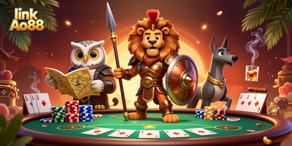 Bet big with link Ao88 at the vibrant online casino, featuring stacked chips and stunning characters.