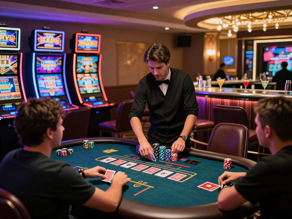I migliori casino non AAMS con giocatori interattivi alle slot e croupier professionisti in un ambiente elegante.