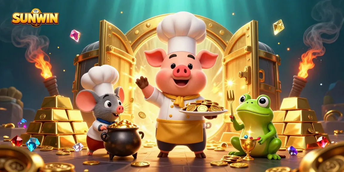 SUNWIN offers a vibrant casino scene featuring characters enjoying gold coins, embodying thrilling gameplay.