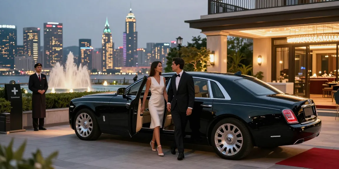 Mobil mewah LUXURY 777 di acara rooftop glamor dengan pasangan elegan.