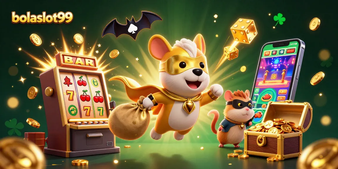 Experience the thrills of bolaslot99 with an exciting casino scene featuring a superhero dog and gold coins.