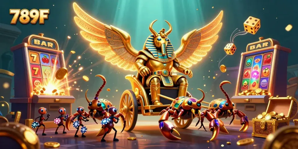 Experience the excitement of 789F with vibrant casino elements and engaging characters in a dynamic 3D scene.