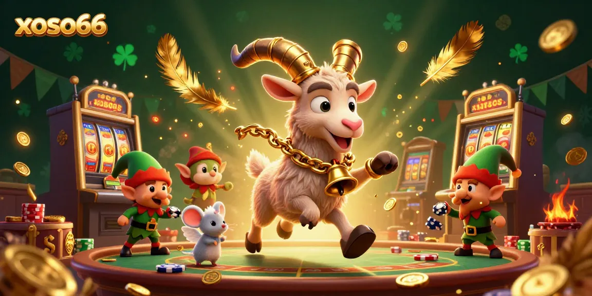 Experience thrilling gameplay at xoso66, where a festive goat oversees a casino filled with excitement.