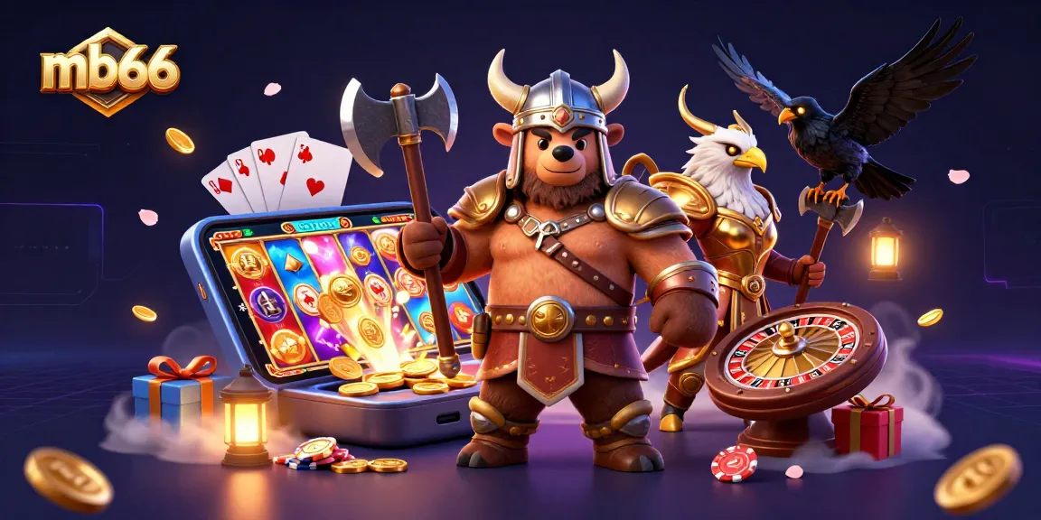 Engage with mb66 and experience thrilling wins with a Viking berserker and Valkyrie eagle in vibrant casino scene.