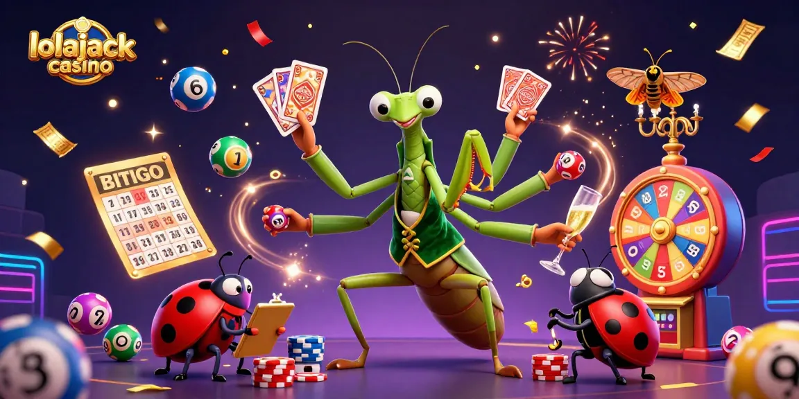 Experience the thrill of lolajack casino with a festive illustration showcasing vibrant gaming action.