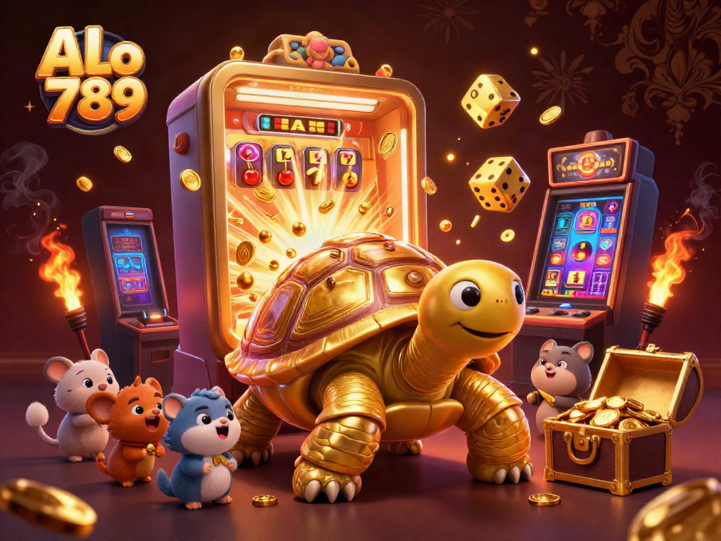Experience immersive gameplay with ALo 789, featuring a golden tortoise pinball machine and jackpot excitement.