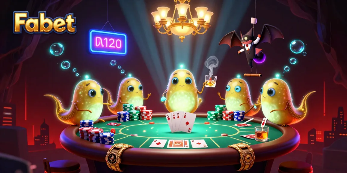 Fabet glows as glowworms illuminate a vibrant cave casino scene filled with poker action