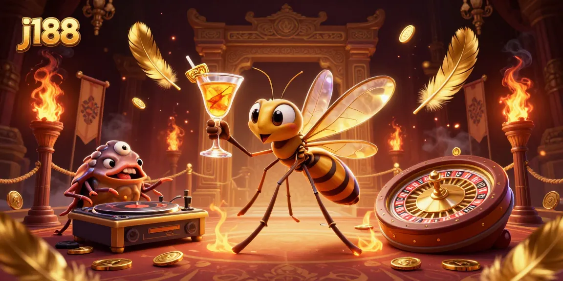 Experience thrilling j188 gaming with a 3D cartoon mosquito, trilobite DJ, and golden roulette elements.