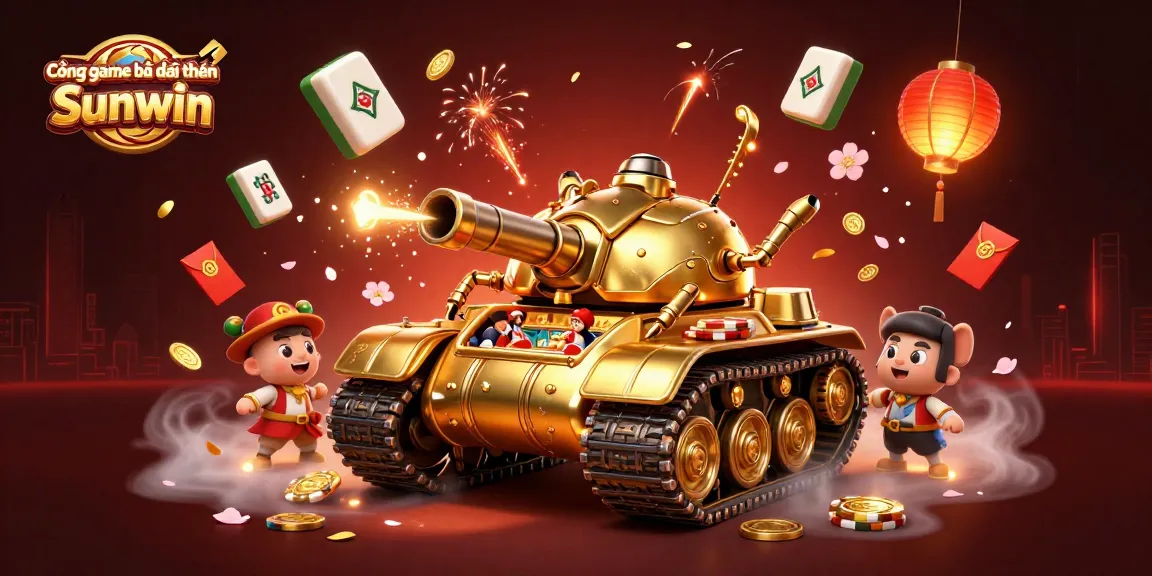 Cổng game bài đổi thưởng Sunwin features a vibrant, dynamic casino scene inside a golden beetle tank.