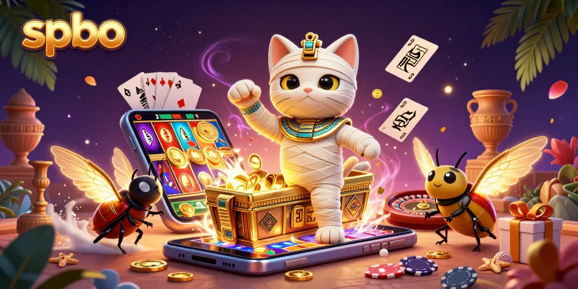 Engage in thrilling gameplay with spbo, featuring a glowing Egyptian mummy cat and interactive gaming elements.