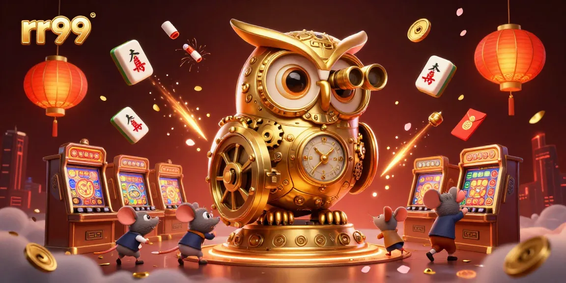 Experience the thrilling excitement of rr99 with vibrant casino elements and a magical owl watching over players.