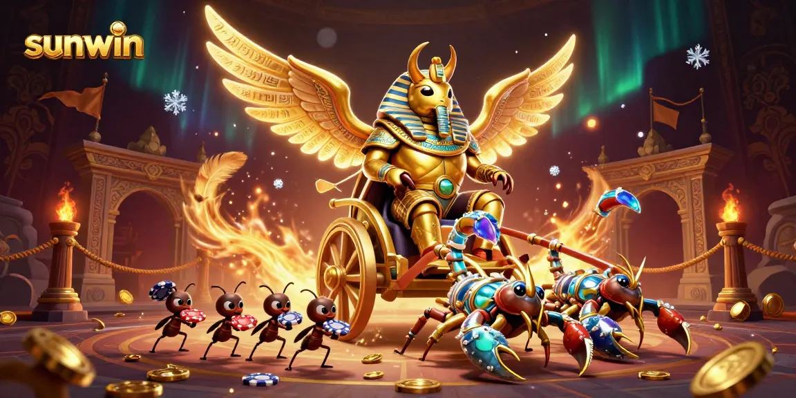 Experience thrilling gameplay at sunwin with a dynamic 3D illustration featuring gaming elements and characters.