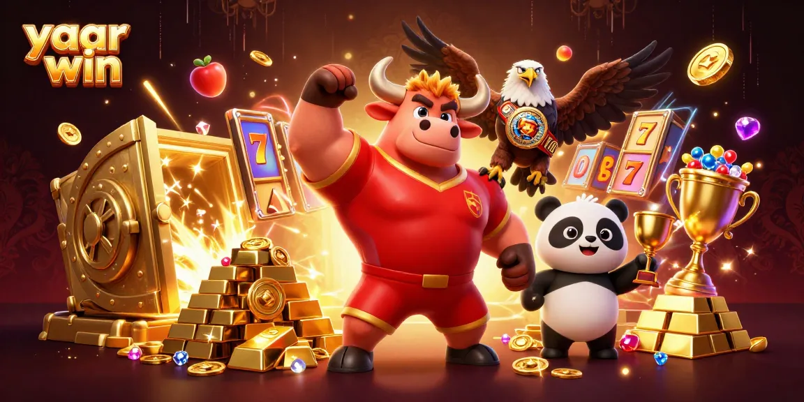 Win big with yaar win in this vibrant casino-themed illustration featuring iconic gaming symbols.