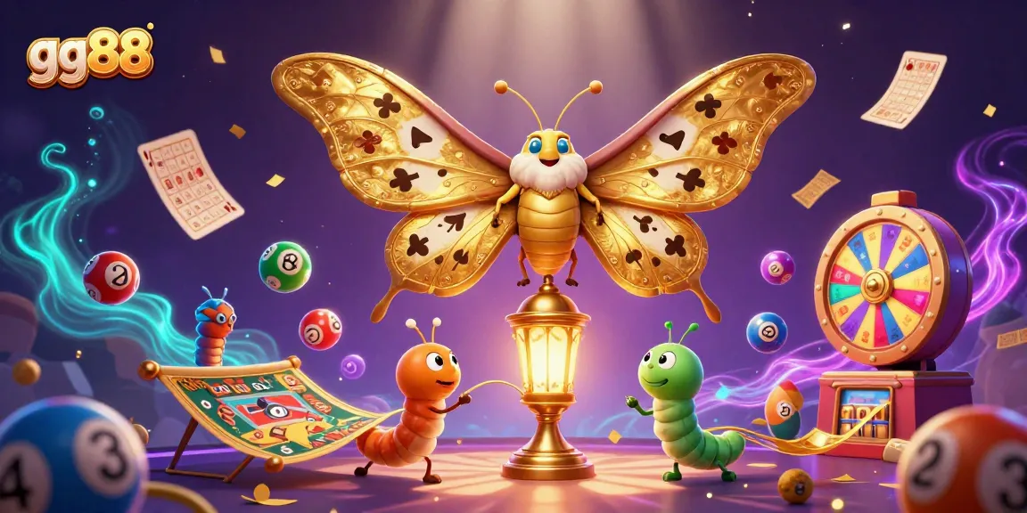 Play exciting games at gg88 with vibrant lottery balls and glowing characters in an engaging casino scene.