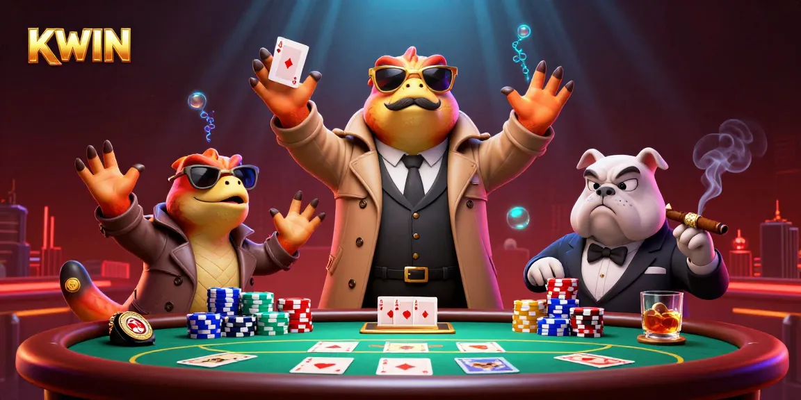KWIN's immersive VIP casino scene with cartoon raptors and poker elements awaits players.