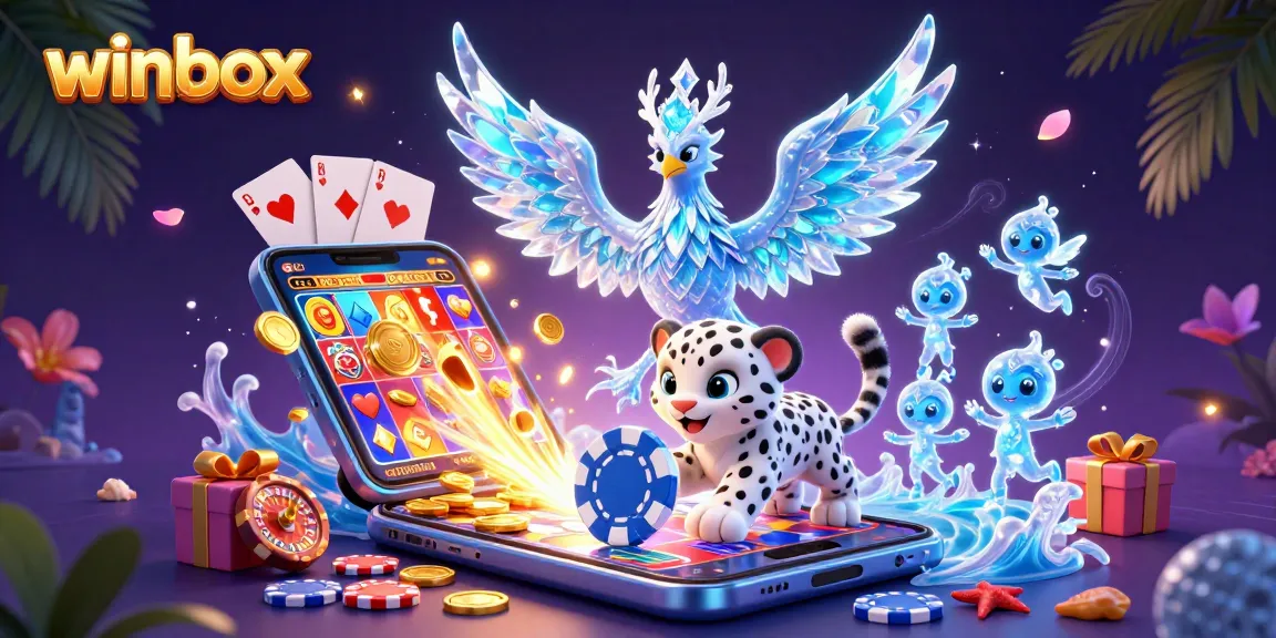Winbox engages players with an exciting 3D slot game atmosphere, featuring an ice phoenix and vibrant casino elements.