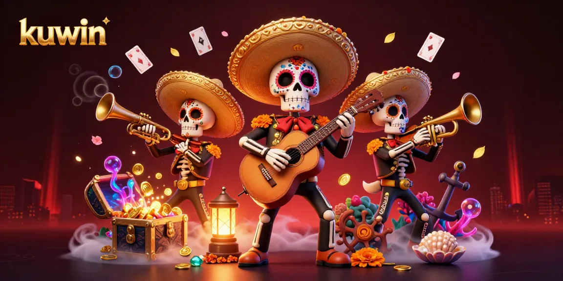 Kuwin promotes thrilling gaming experiences with dynamic mariachi band and treasure elements.
