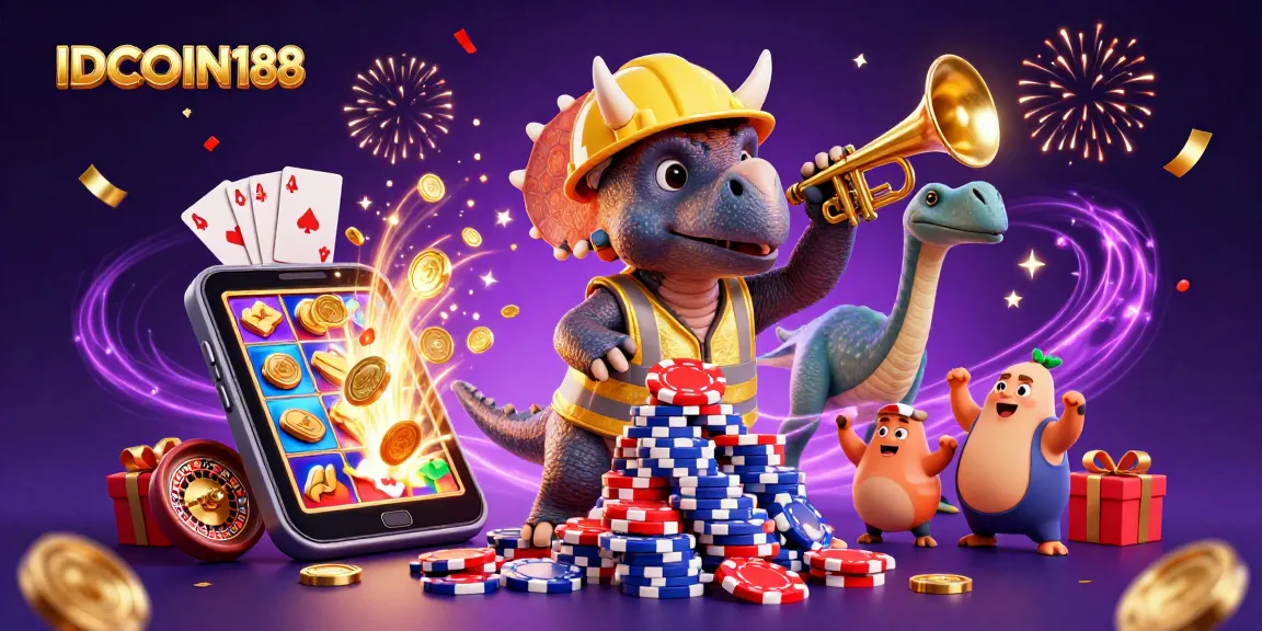 IDCOIN188 offers vibrant casino excitement featuring colorful slot games and celebratory characters.