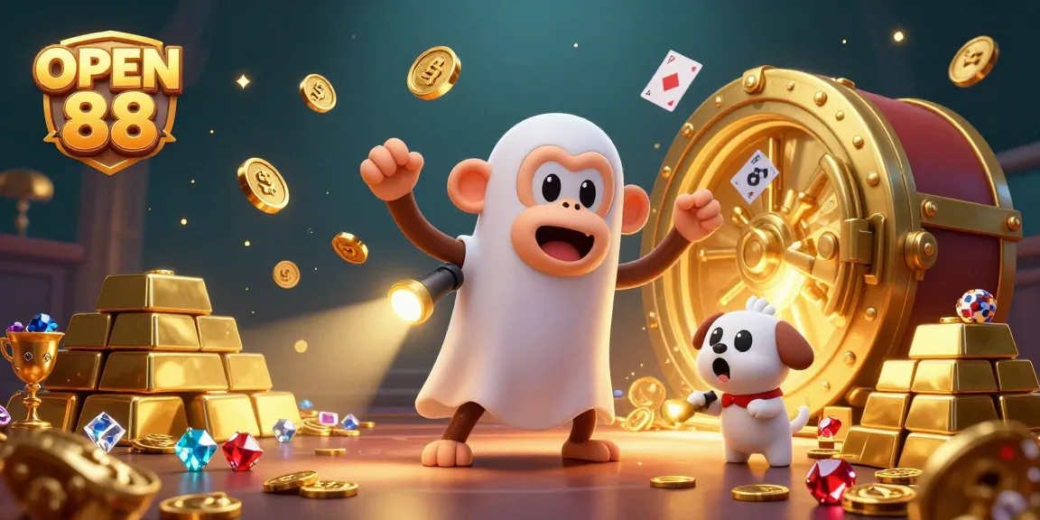 Catch the lively OPEN 88 experience, featuring a playful monkey juggling coins in a vibrant casino.