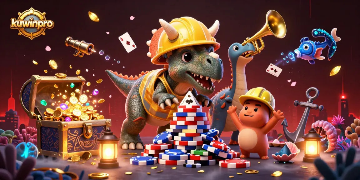 Celebrate wins with kuwinpro in this vibrant casino-themed illustration overflowing with excitement and treasures.