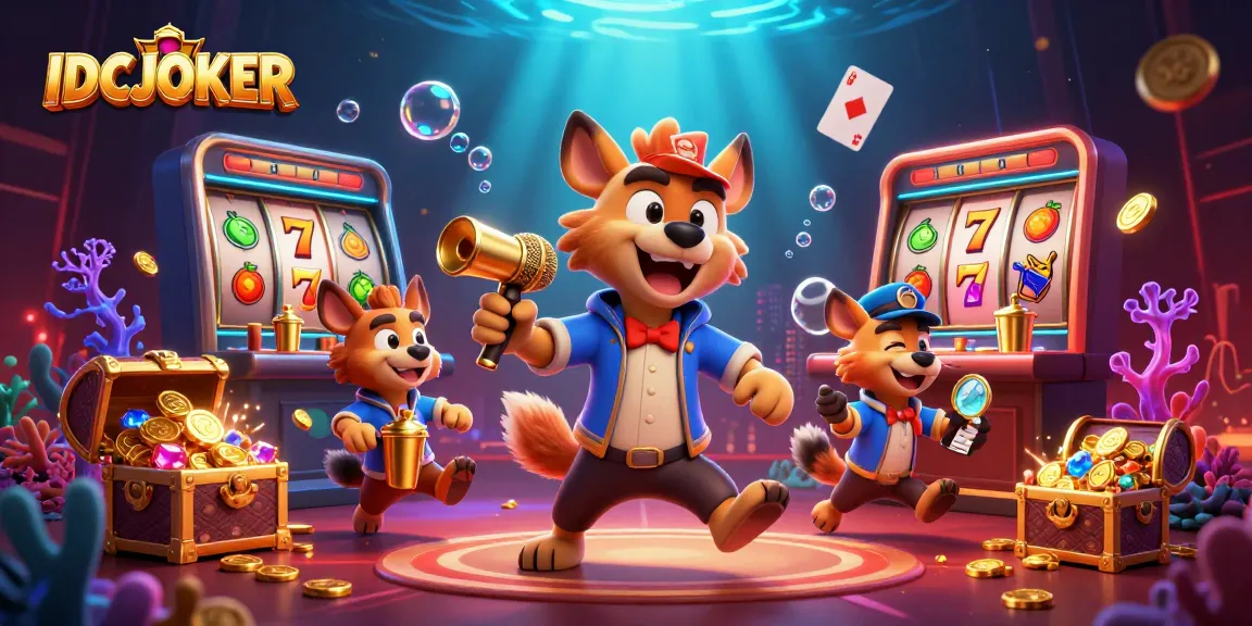 Engage in thrilling gaming at IDCJOKER, showcasing hyenas in a vibrant casino scene.