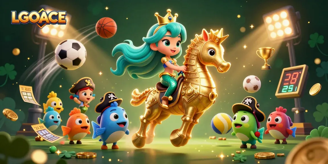 LGOACE showcases vibrant 3D mermaid princess riding a seahorse amidst sports elements, enhancing the betting experience.