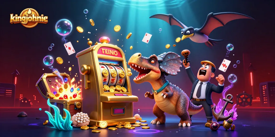 Experience kingjohnnie's thrilling jackpot scene with dinosaurs and slots in dynamic 3D action!