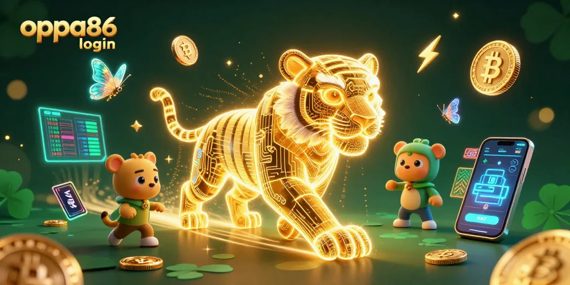 Experience dynamic gaming action with oppa86 login in this vibrant 3D casino scene filled with cryptocurrency elements.