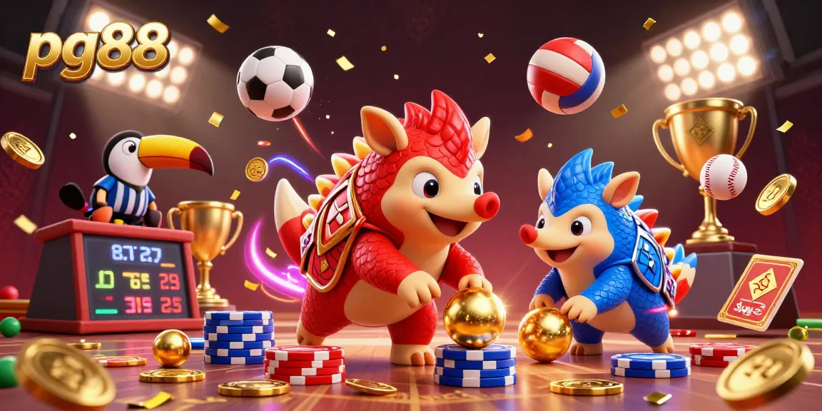 Engage in exciting gameplay at pg88, where rival pangolins compete amidst lively poker chips and betting elements.