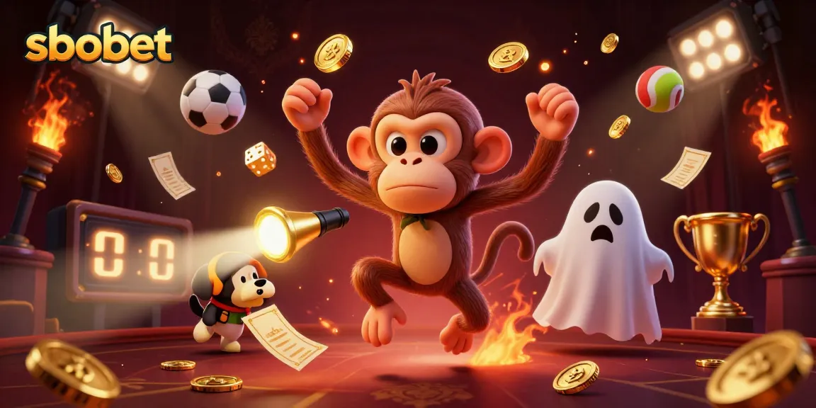 Experience sbobet betting excitement with animated golden objects and dynamic sports action.