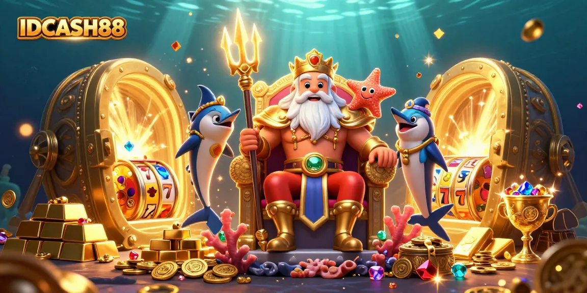IDCASH88 captures the excitement of slot gaming with Neptune, treasures, and glowing symbols.