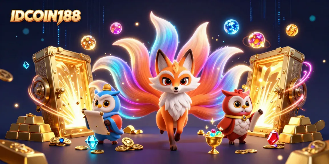 Play games at IDCOIN188 with vibrant spirits, treasures, and glowing energy all around.