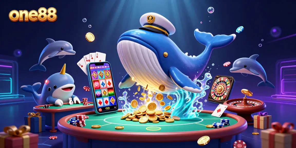 Experience winning excitement with one88 in this vibrant 3D casino illustration featuring poker action and playful characters.