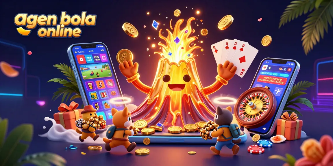Experience thrilling sports betting excitement with agen bola online as a golden volcano erupts treasure.